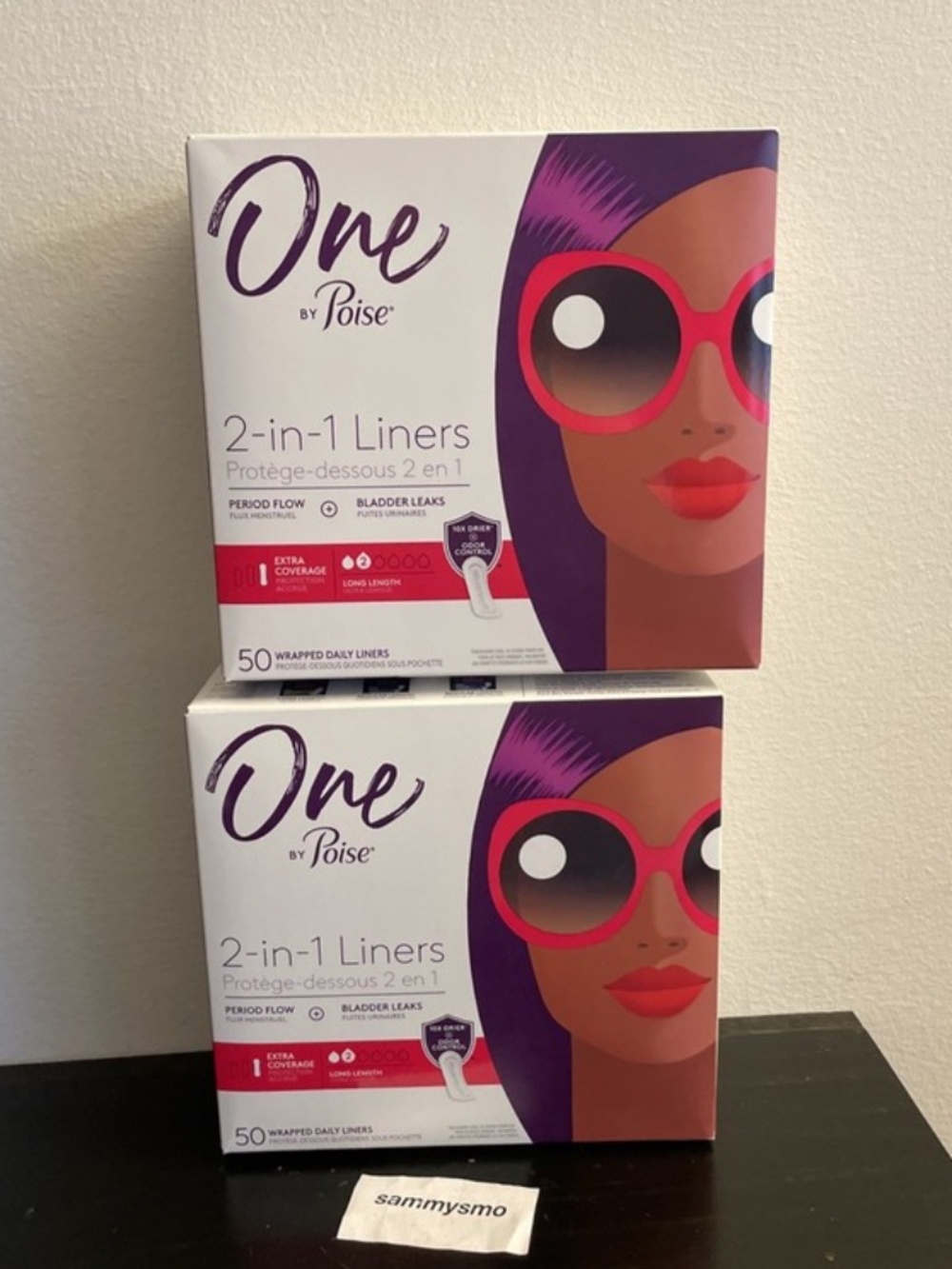 ONE BY POISE 2 in 1 Liners Extra Coverage, Long Length, 50 Count, x2